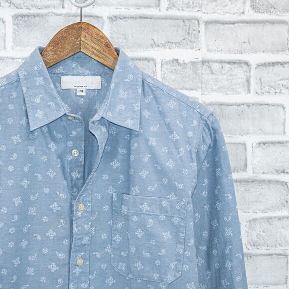 Krammer & Stoudt NY Men's Button up Shirt blue chambray floral print size Medium - Picture 1 of 5